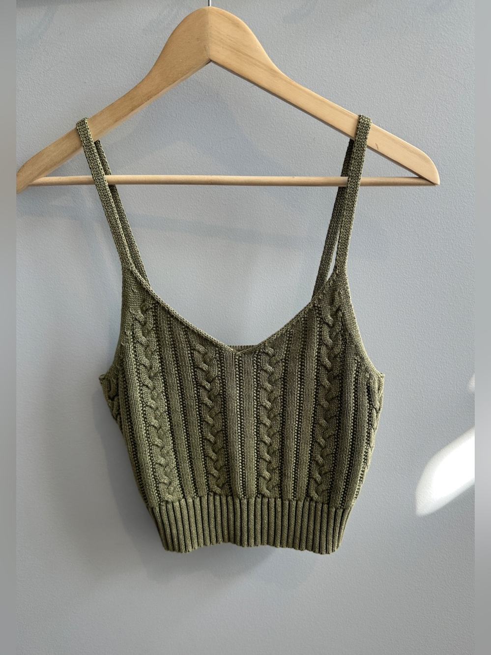 American Eagle Outfitters Olive Cable Knit Cropped Tank